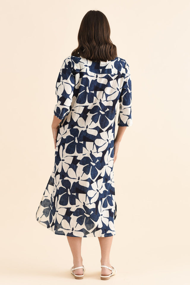 Tricia Navy Garden Cotton Shirt Dress,Back,Brunette model,alt text|model:MJ image 5