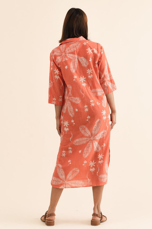 Tricia Peach Flower Cotton Shirt Dress,Back,Brunette model,alt text|model:Cara image 4