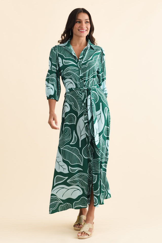 Trinity Green Leaf Tie Dress,Brunette model,alt text|model:Brontie image 7