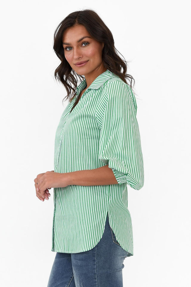 Troy Green Stripe Cotton Shirt image 5