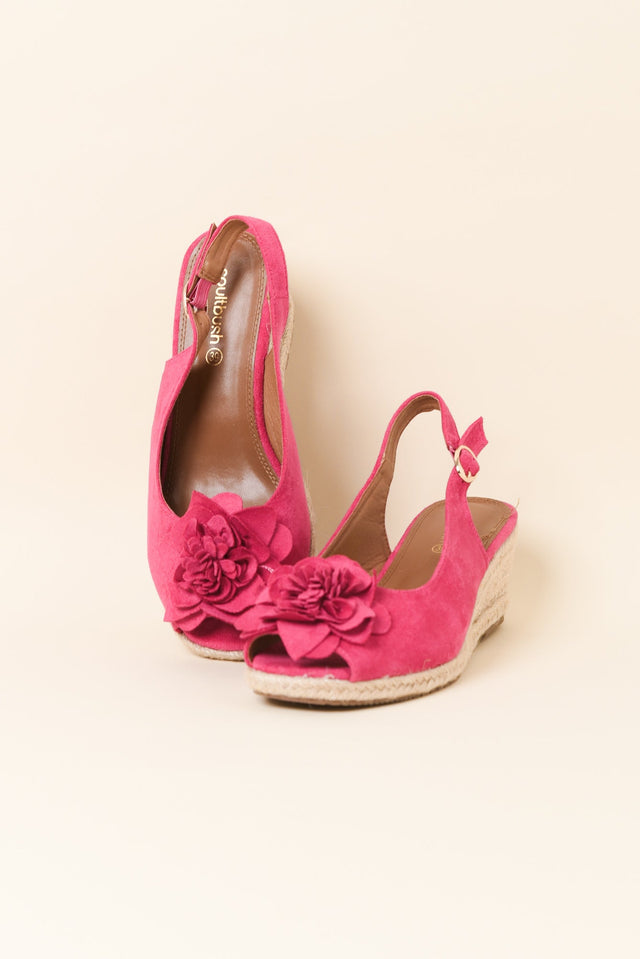 Tulip Fuchsia Flower Suede Wedge