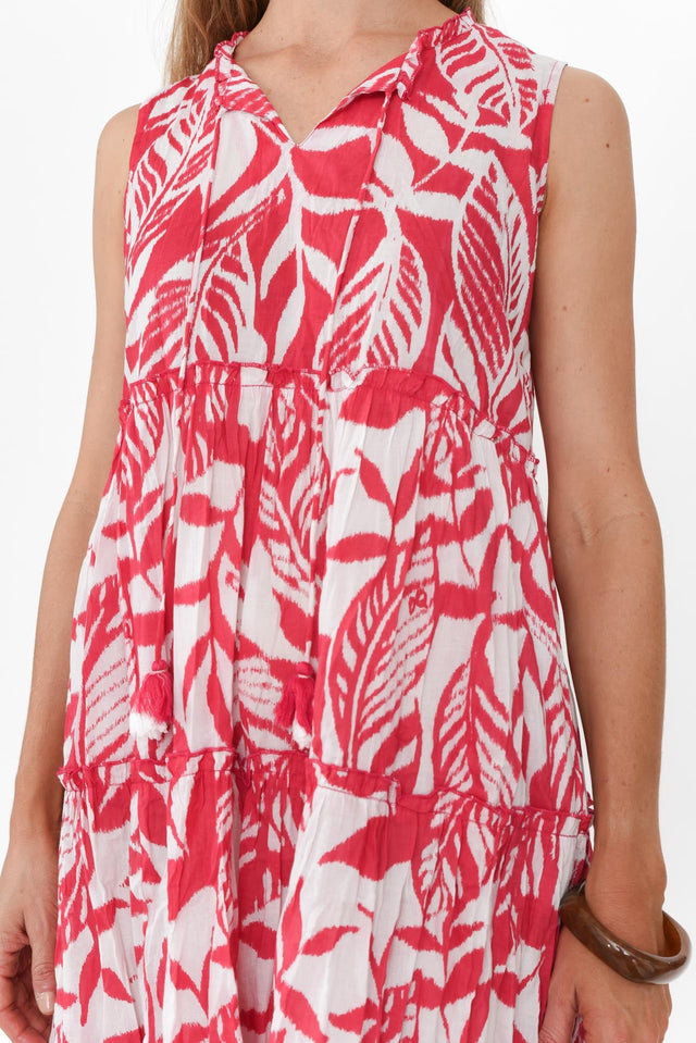 Tulla Pink Tropical Cotton Sleeveless Dress image 6