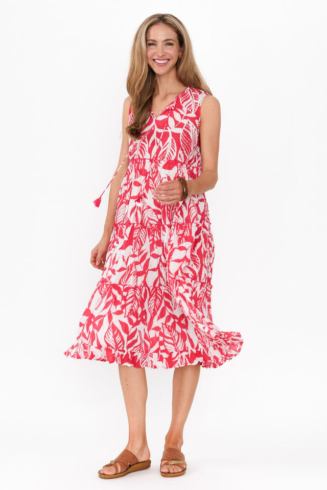 Tulla Pink Tropical Cotton Sleeveless Dress image 3