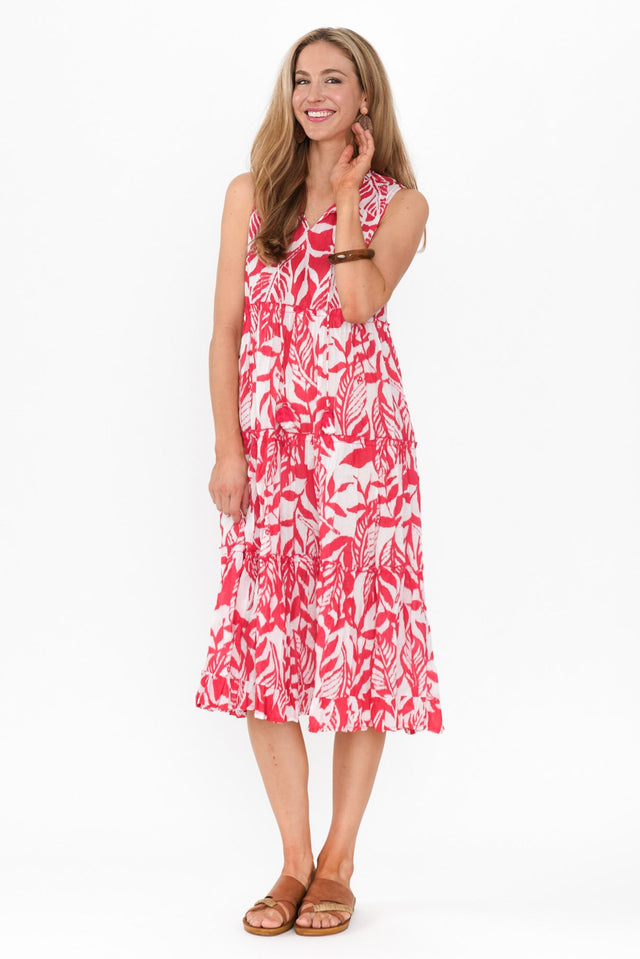 Tulla Pink Tropical Cotton Sleeveless Dress image 7