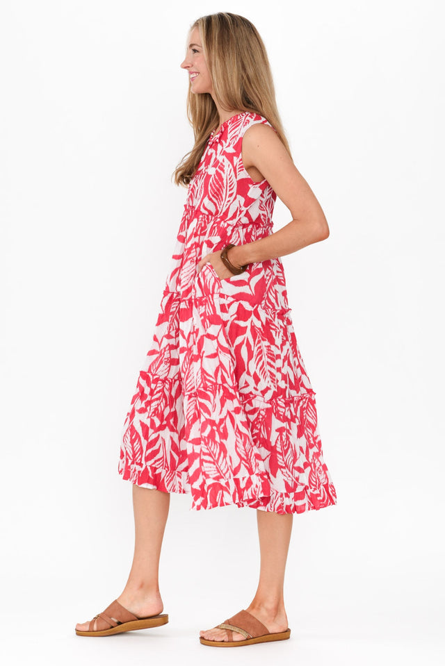 Tulla Pink Tropical Cotton Sleeveless Dress image 4