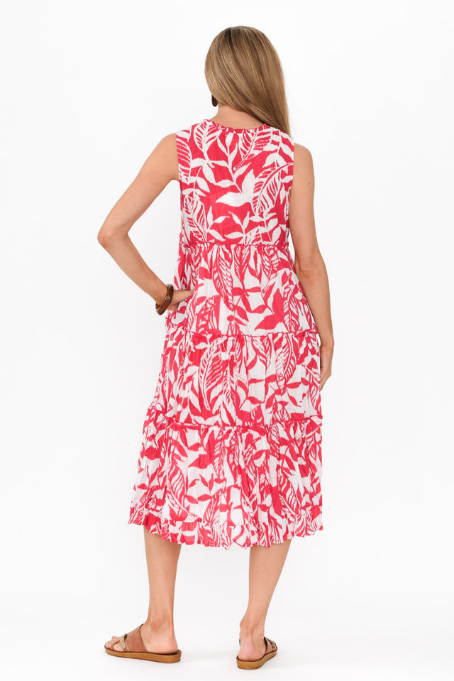 Tulla Pink Tropical Cotton Sleeveless Dress image 5