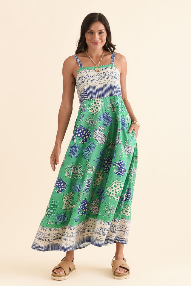 Tulli Green Coastal Cotton Poplin Dress,Full Body,Brunette model,alt text|model:Brontie image 6