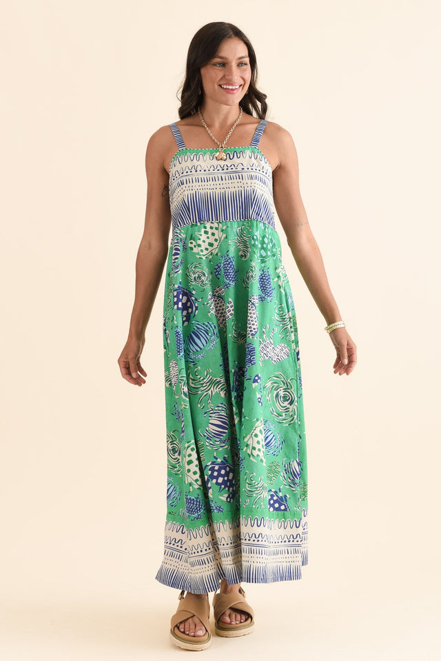 Tulli Green Coastal Cotton Poplin Dress,Full Body,Brunette model,alt text|model:Brontie