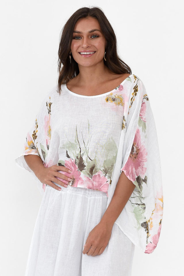 Turner White Floral Linen Scoop Neck Top