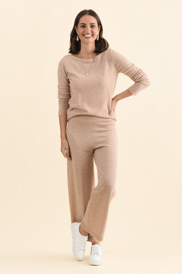Valery Beige Wool Cashmere Jumper,Brunette model,alt text|model:MJ image 7