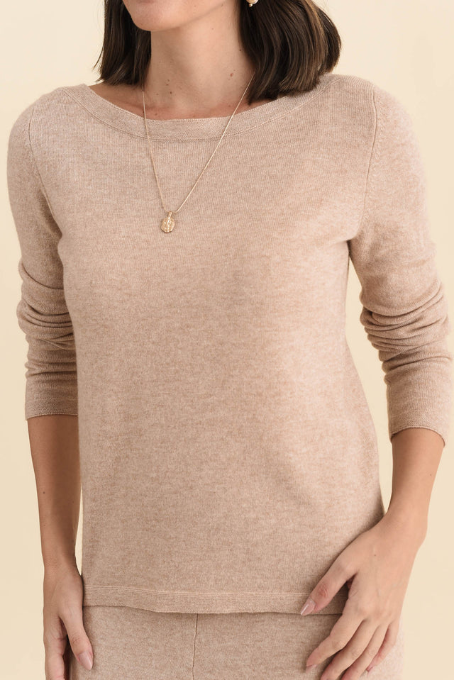 Valery Beige Wool Cashmere Jumper,Brunette model,alt text|model:MJ image 6