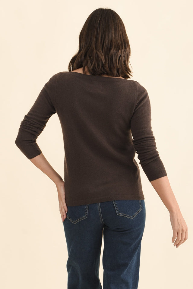 Valery Chocolate Wool Cashmere Jumper,Brunette model,alt text|model:MJ image 5