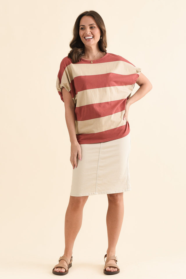 Varley Coral Stripe Cotton Tee,Full Body,Brunette model,alt text|model:MJ image 2