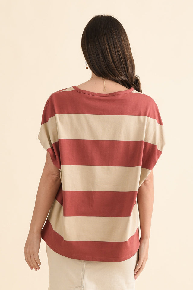 Varley Coral Stripe Cotton Tee,Back,Brunette model,alt text|model:MJ image 4