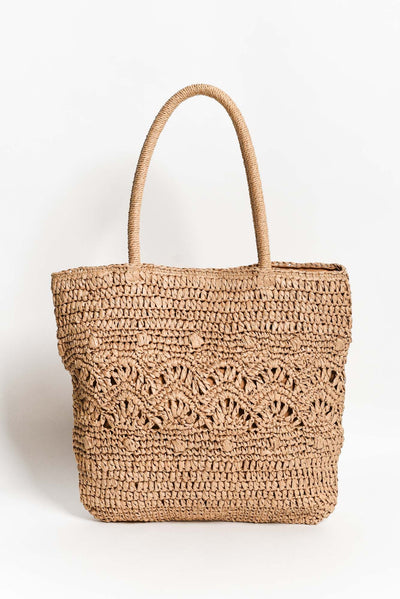 Venya Tan Straw Tote Bag