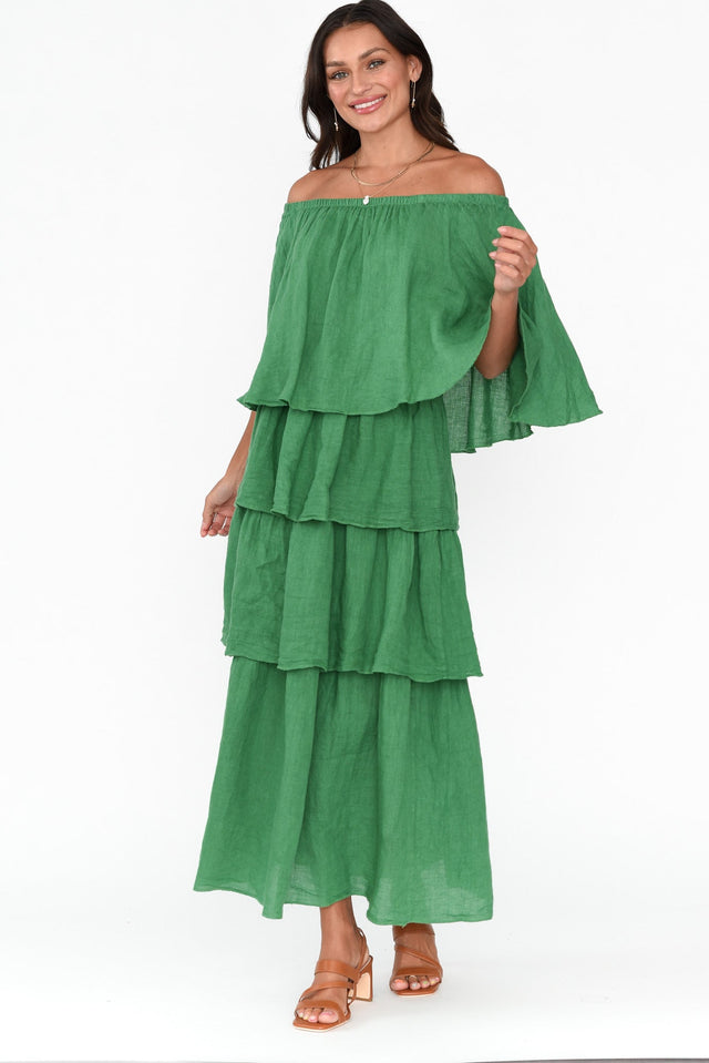 Verone Green Linen Ruffle Dress