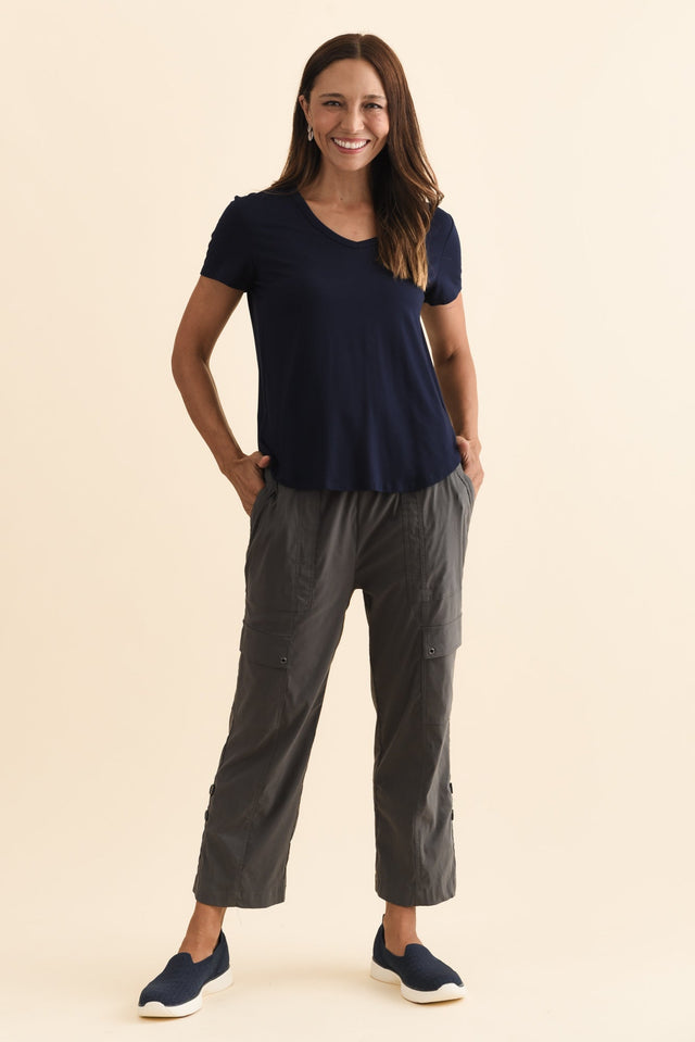 Veronica Navy Bamboo Tee,Brunette model,alt text|model:Cara image 8