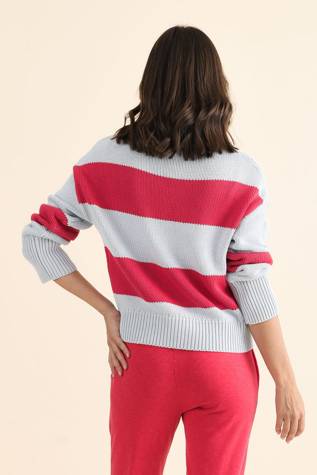 Vesi Red Stripe Cotton Knit Jumper,brunette model,Back of Outfit,alt text|model:MJ image 4