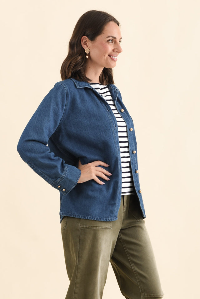 Vespa Mid Blue Denim Shirt,Brunette model,alt text|model:MJ image 4