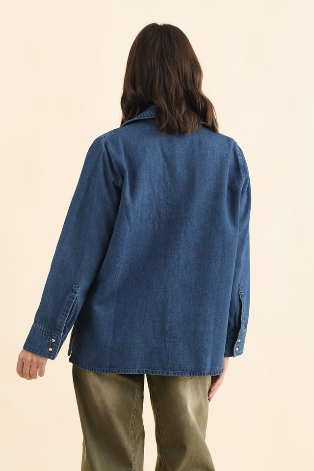 Vespa Mid Blue Denim Shirt,Brunette model,alt text|model:MJ image 5