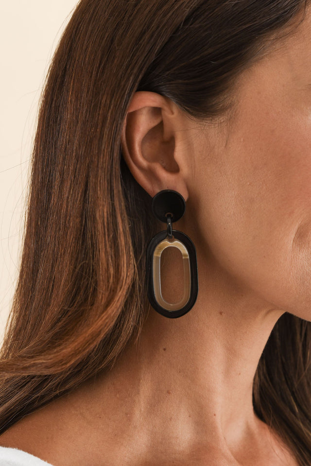 Via Black Oval Drop Earrings image 2