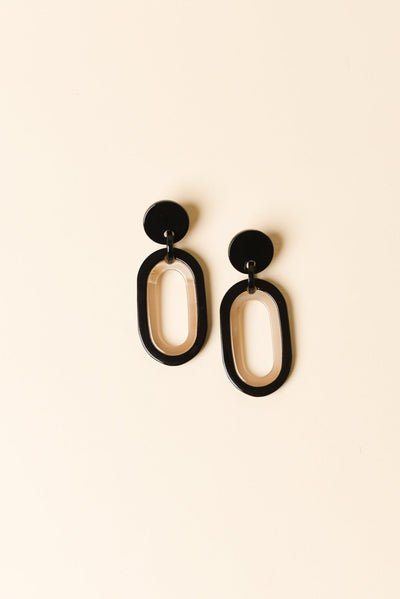 Via Black Oval Drop Earrings