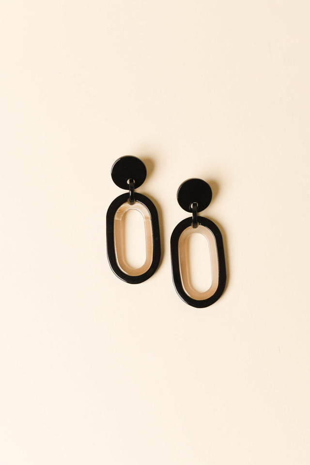 Via Black Oval Drop Earrings image 1