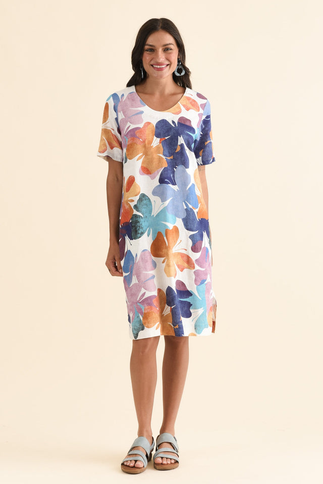 Victoria Mauve Butterfly Linen Blend Dress,Full Body,Brunette model,alt text|model:Brontie image 6