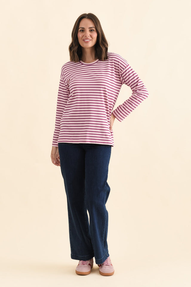Vienna Purple Stripe Long Sleeve Tee,Brunette model,alt text|model:MJ image 8