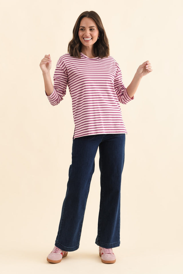 Vienna Purple Stripe Long Sleeve Tee,Brunette model,alt text|model:MJ image 4