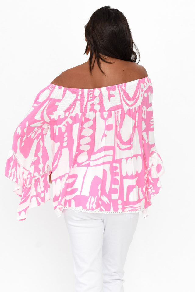 Violet Pink Abstract Bell Sleeve Top