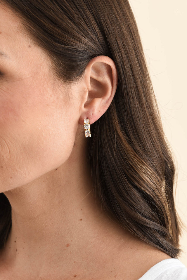 Vittoria Gold Crystal Half Hoop Earrings image 2