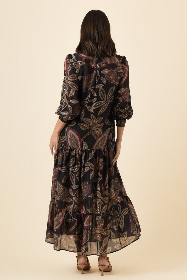 Wanderlust Dark Tropique Cotton Silk Pearl Dress,Brunette model,alt text|model:MJ image 5
