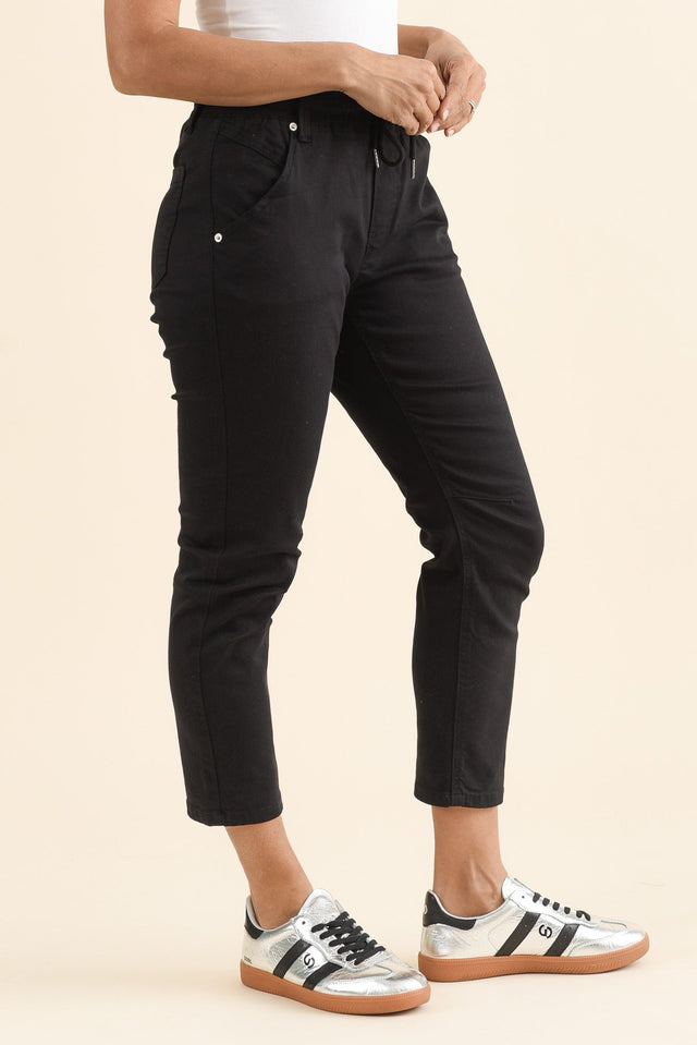 Whistler Black Cotton Jogger Pants,brunette model,Side of Outfit,alt text|model:Cara image 3