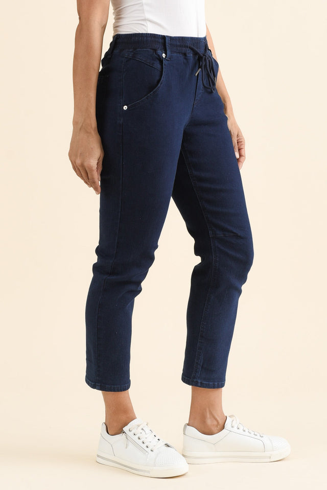 Whistler Navy Cotton Jogger Pants,brunette model,Side of Outfit,alt text|model:Cara image 3