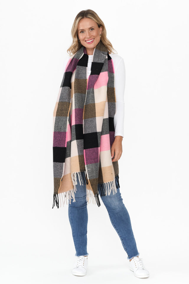 Whit Black Check Scarf image 3