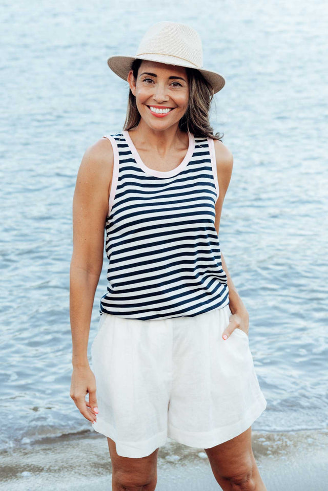 Keira Navy Contrast Cotton Tank