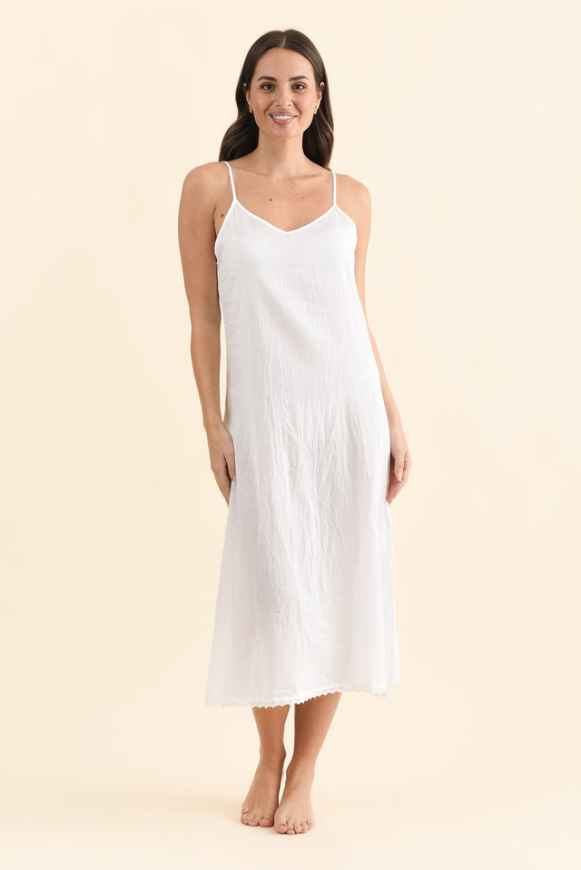 White Cotton Maxi Slip Dress,Brunette model,alt text|model:MJ image 6
