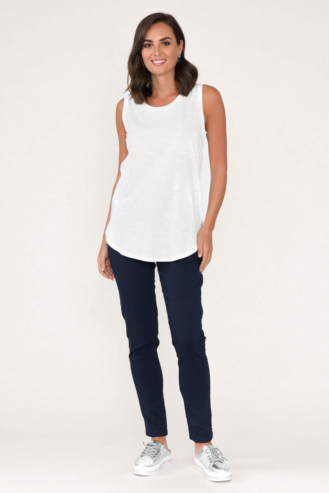 White Cotton Scoop Tank,Brunette model,alt text|model:MJ image 6