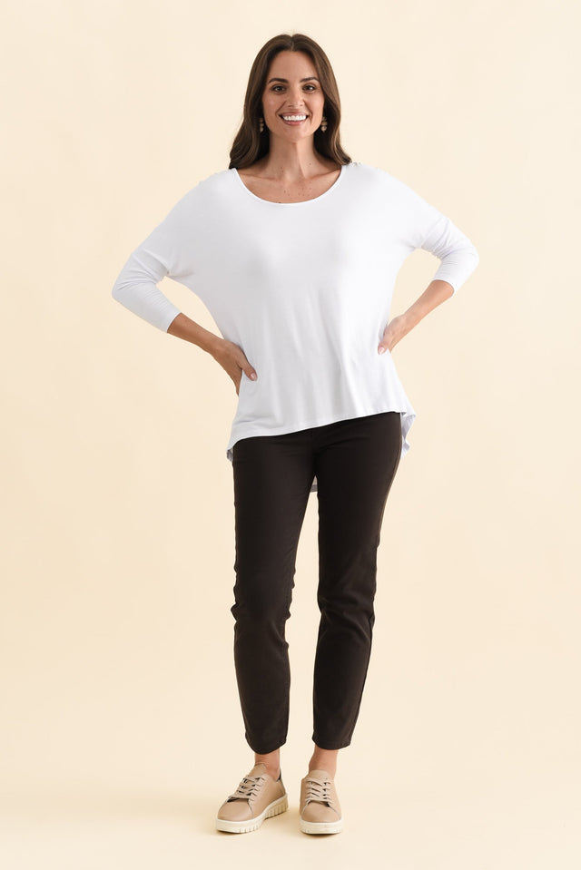 White Milan 3/4 Sleeve Top,Brunette model,alt text|model:MJ
