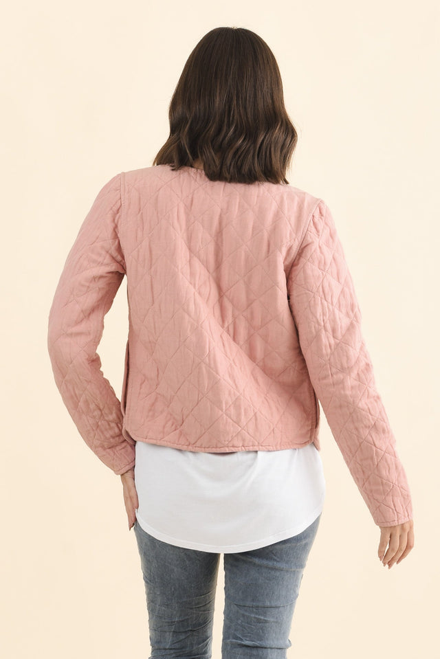 Whittaker Pink Quilted Linen Blend Jacket,Brunette model,alt text|model:MJ image 5