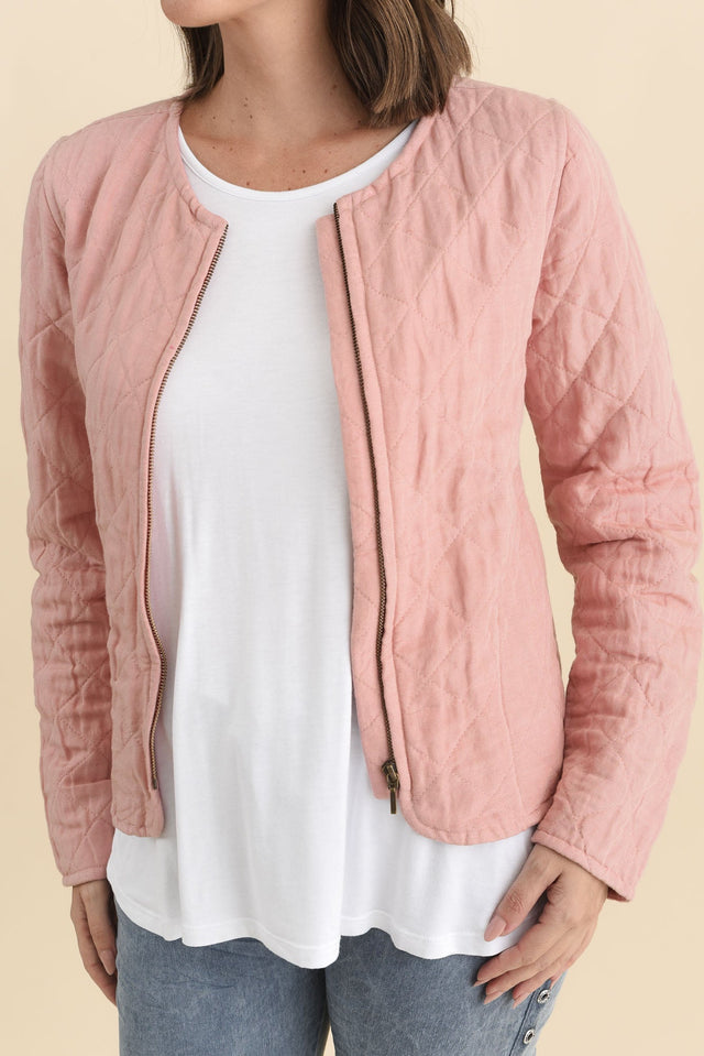 Whittaker Pink Quilted Linen Blend Jacket,Brunette model,alt text|model:MJ image 6