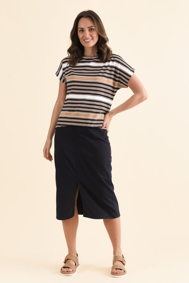 Wilde Tan Stripe Bamboo Box Tee,Full Body,Brunette model,alt text|model:MJ image 2