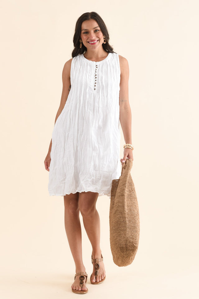 Willa White Crinkle Cotton Dress,Front,Brunette model,alt text|model:Brontie image 1
