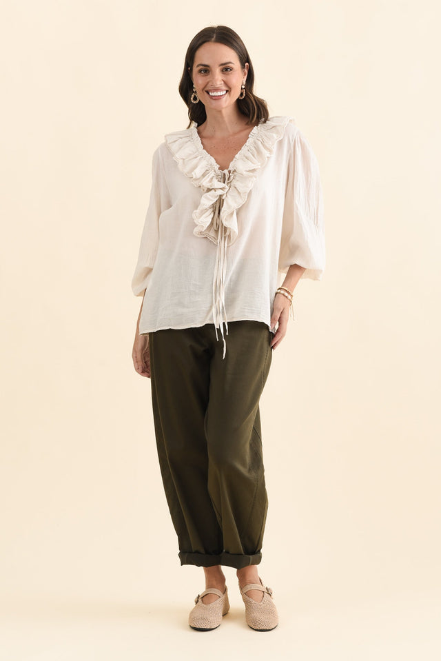 Winifred Natural Cotton Frill Top,Brunette model,alt text|model:MJ image 6