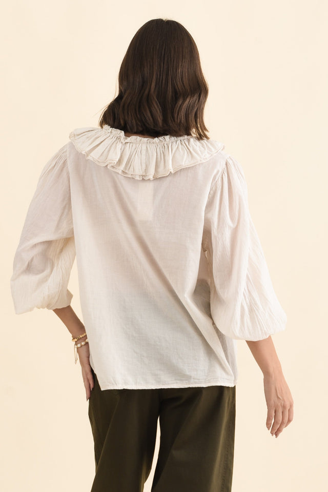 Winifred Natural Cotton Frill Top,Brunette model,alt text|model:MJ image 4