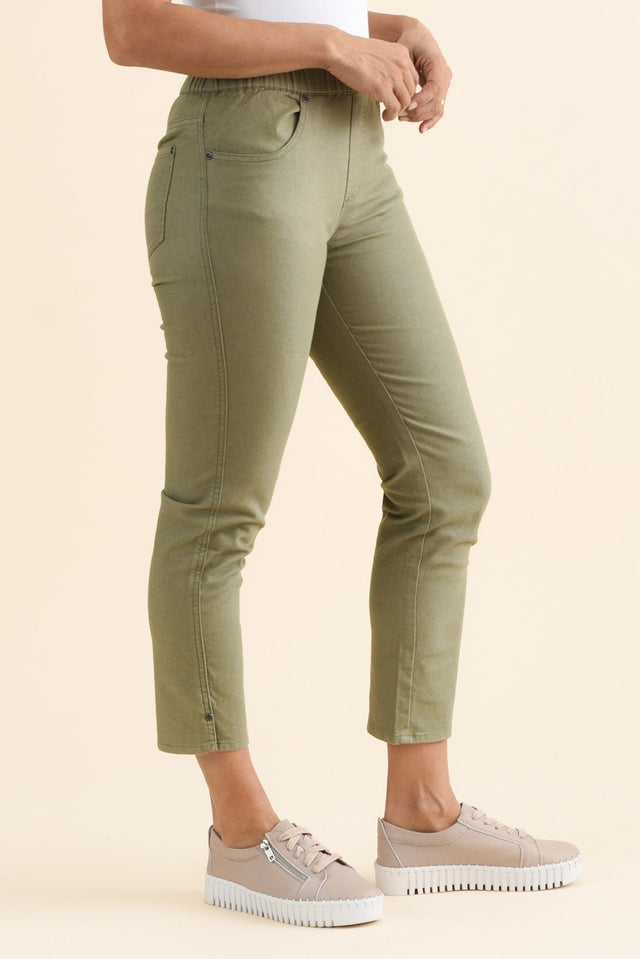 Winslet Khaki 7/8 Pants,brunette model,Side of Outfit,alt text|model:Cara image 3