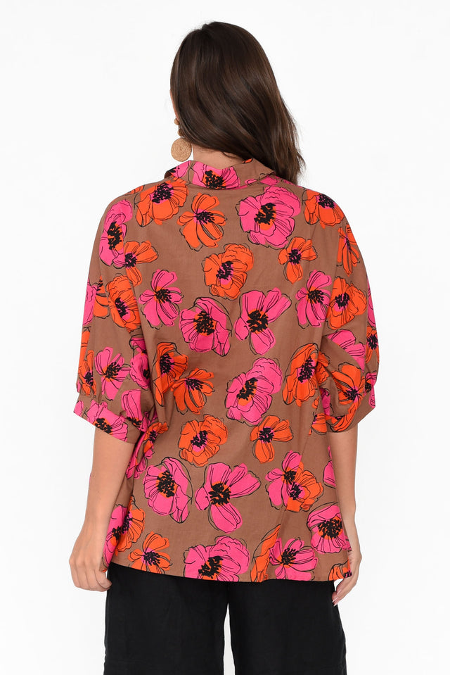 Wylde Brown Floral Gathered Cotton Top