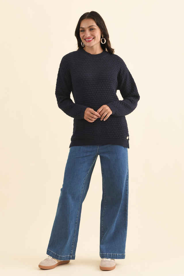 Yanny Navy Organic Cotton Knit Jumper,Brunette model,alt text|model:Brontie image 7