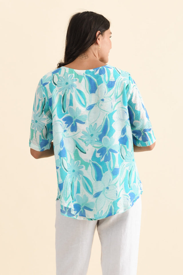 Yasmin Blue Floral Layered Button Top,Brunette model,alt text|model:Brontie image 6